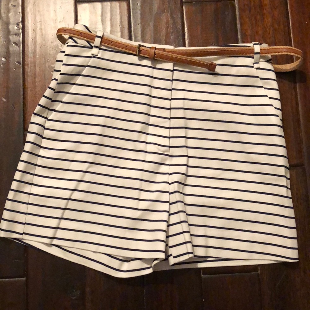 Zara black and white striped shorts with belt
